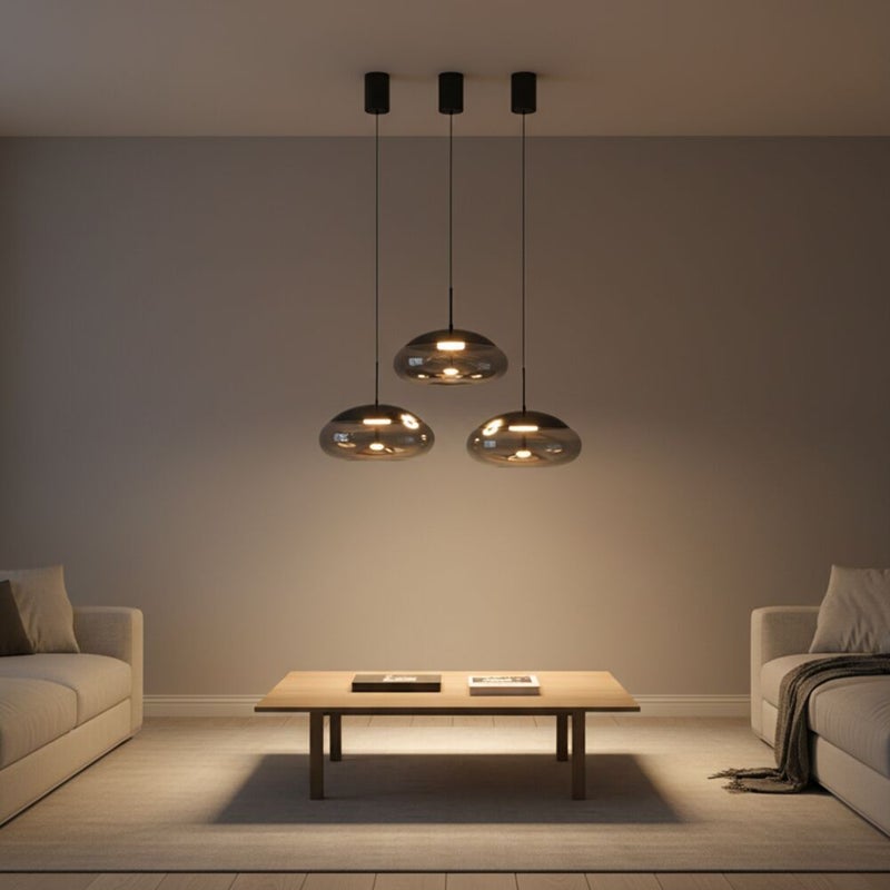 DANUBE HOME Ashlo Pendant Lamp 2m Adjustable length Contemporary Pendant Lamps Hanging Lanterns Built in LED Modern Design Indoor Lighting For Dining Room Living Room L20xW20xH20cm-Smoke Grey - Image 4