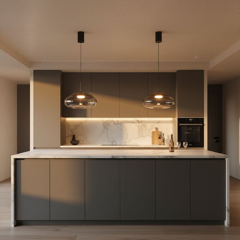 DANUBE HOME Ashlo Pendant Lamp 2m Adjustable length Contemporary Pendant Lamps Hanging Lanterns Built in LED Modern Design Indoor Lighting For Dining Room Living Room L20xW20xH20cm-Smoke Grey - Image 3