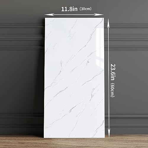 Haimin Wall Panels Peel and Stick 10 Pieces 23.6x11.8in (19.4 Sq. Ft. Coverage) Lightweight Backsplash Marble Look Tile (not Real Marble) Ideal for Kitchen Bathrooms Living Rooms Bedrooms (White-LYB) - Image 2