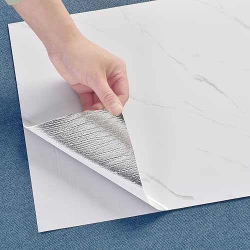 Haimin Wall Panels Peel and Stick 10 Pieces 23.6x11.8in (19.4 Sq. Ft. Coverage) Lightweight Backsplash Marble Look Tile (not Real Marble) Ideal for Kitchen Bathrooms Living Rooms Bedrooms (White-LYB) - Image 1