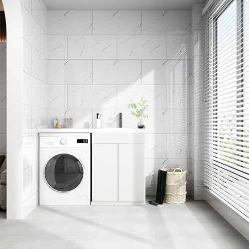 Haimin Wall Panels Peel and Stick 10 Pieces 23.6x11.8in (19.4 Sq. Ft. Coverage) Lightweight Backsplash Marble Look Tile (not Real Marble) Ideal for Kitchen Bathrooms Living Rooms Bedrooms (White-LYB) - Image 3