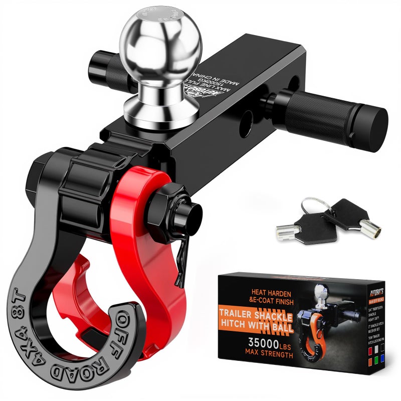 AUTOBOTS Trailer Hitch Ball Mount with 34 Recovery Shackle Locking Hitch Pin 2 Tow Hitch BallFits 2 inch Hitch Receiver Red - Image 3