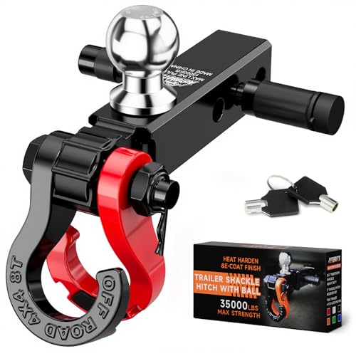 AUTOBOTS Trailer Hitch Ball Mount with 34 Recovery Shackle Locking Hitch Pin 2 Tow Hitch BallFits 2 inch Hitch Receiver Red - Image 1