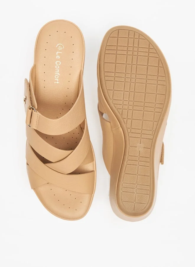 Le Confort Women's Cross Strap Slip-On Sandals with Wedge Heels