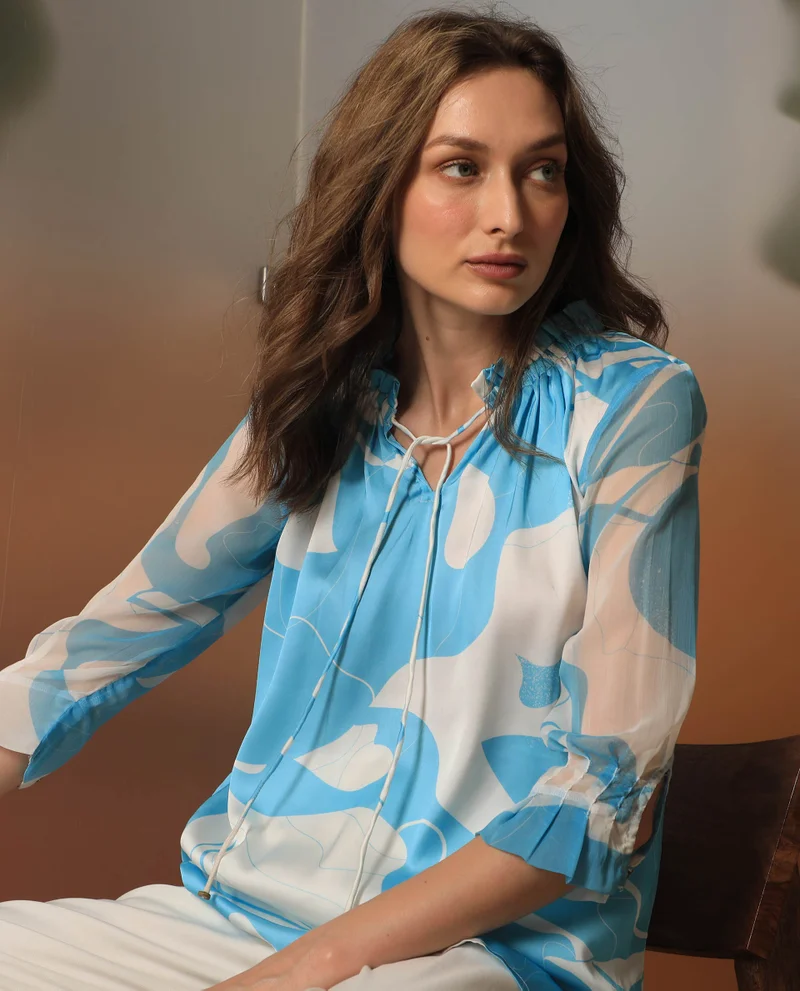 Rareism Women's Abstract Pintuck Sleeve Top
