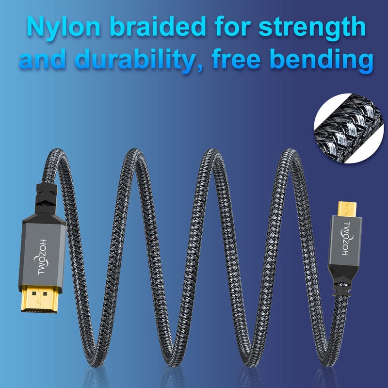 Twozoh Long Micro HDMI to HDMI Cable 30FT, HDMI to Micro HDMI Braided Cord Support 1080p GoPro Hero 7/8/9 Raspberry Pi 4 Sony A6000 A6300 Camera Nikon B500 Yoga 3 Pro - Image 4