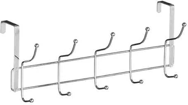 Stainless Steel Door Hanger with 5 Hooks - Heavy Duty Organizer for Towels , Clothes , and Bags - Image 1