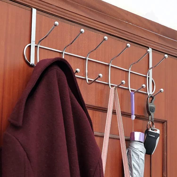 Stainless Steel Door Hanger with 5 Hooks - Heavy Duty Organizer for Towels , Clothes , and Bags - Image 3