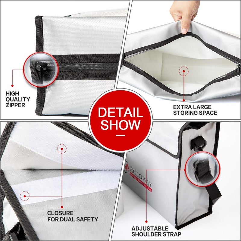 Roloway Fireproof Document & Money Bags  Large Fireproof & Water Resistant Bag (15 X 12 X 5 Inches)  Fireproof Folder Safe Bag For Cash  Valuables & Passport  With Silicone Coating & Zipper Closure - Image 5