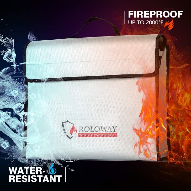 Roloway Fireproof Document & Money Bags  Large Fireproof & Water Resistant Bag (15 X 12 X 5 Inches)  Fireproof Folder Safe Bag For Cash  Valuables & Passport  With Silicone Coating & Zipper Closure - Image 3