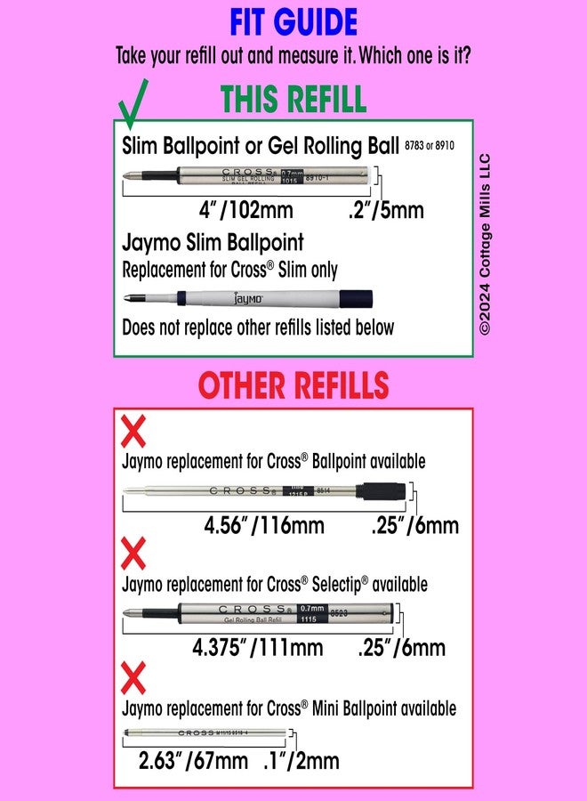 Jaymo Replacement for Cross Slim 8783 - Measures 4 in / 102 mm Long - Ballpoint Pen Refill - 6 Black - Image 4