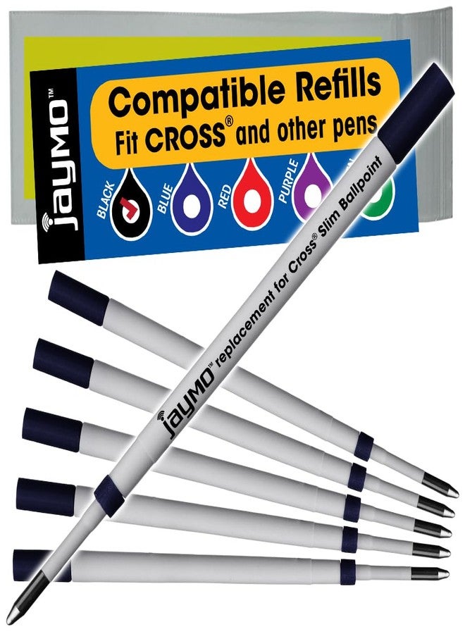 Jaymo Replacement for Cross Slim 8783 - Measures 4 in / 102 mm Long - Ballpoint Pen Refill - 6 Black - Image 1
