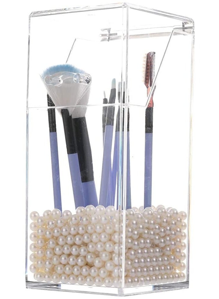 ORiTi Acrylic Makeup Brush Holder Organizer with 8mm White Pearls - Image 4