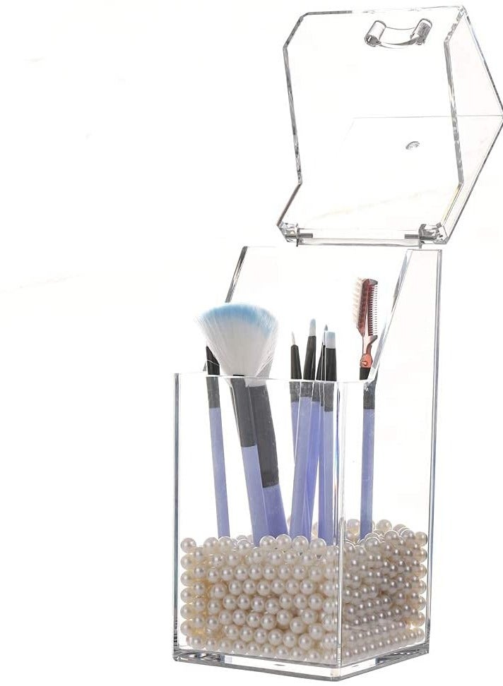 ORiTi Acrylic Makeup Brush Holder Organizer with 8mm White Pearls - Image 2