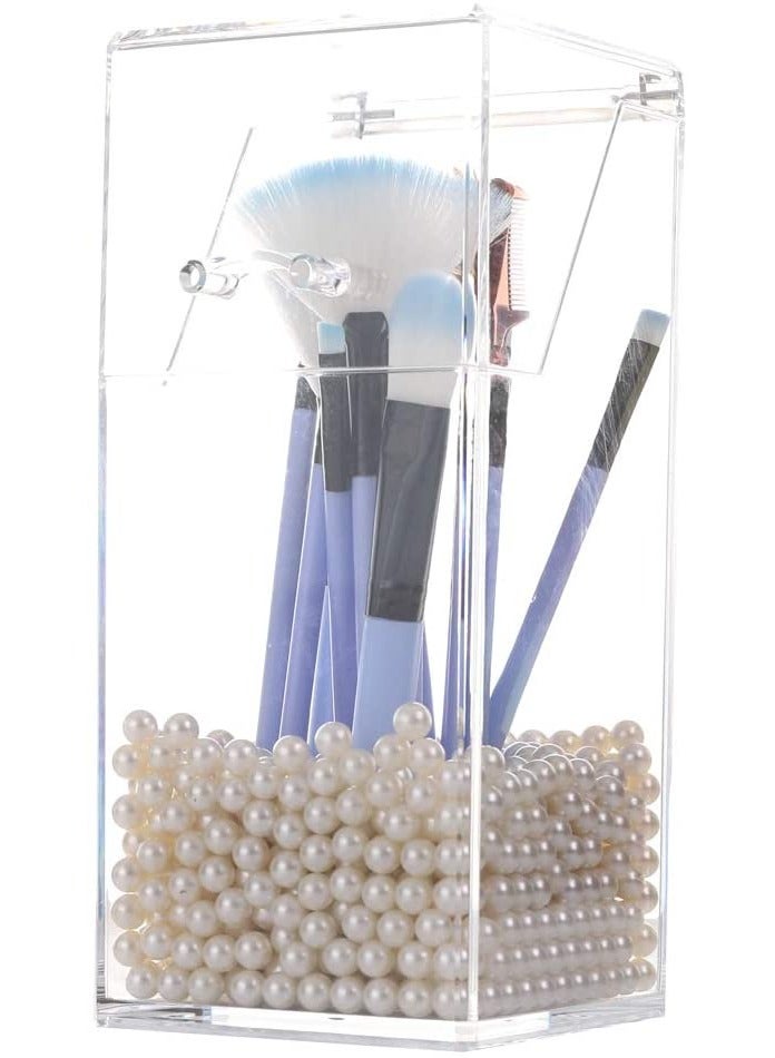 ORiTi Acrylic Makeup Brush Holder Organizer with 8mm White Pearls - Image 1