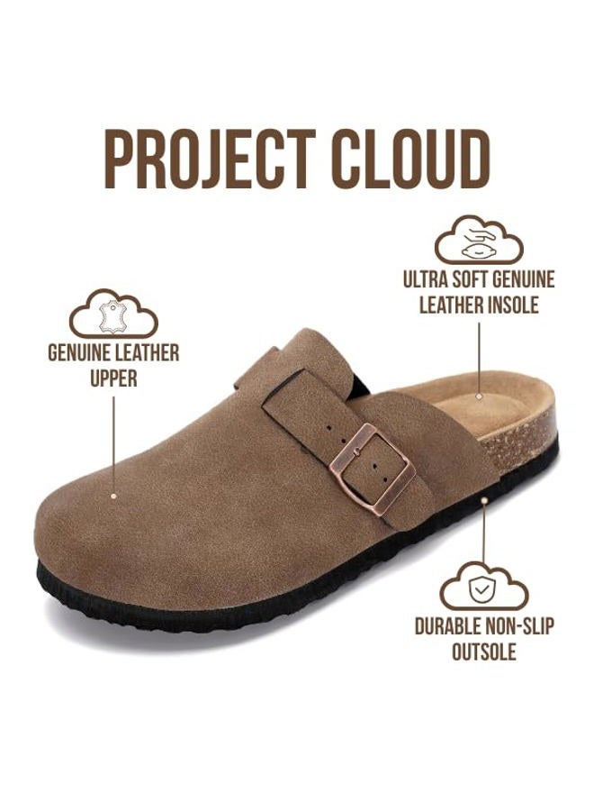 Project Cloud Genuine Leather Footbed Clogs for Women - Memory Foam Arch Support Slippers for Women - Trendy Slip-ons Women's Mules & Clogs Sandals (Benton), Brown Sugar Leather, 6 - Image 2