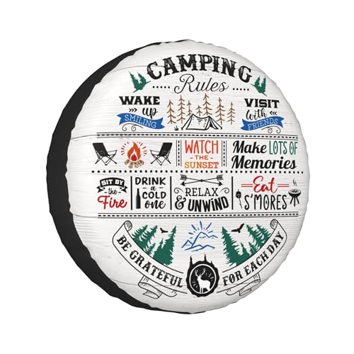 kdkdua Camping Rules Rv Spare Tire Cover, Camper Spare Tire Cover for RV Trailer, Camper Wheel Protectors Weatherproof Universal for Trailer Rv SUV Truck Travel Trailers (17 inch) - Image 1