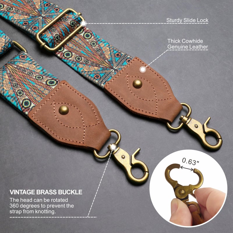 Nefelibata Purse Strap, 2"Cowhide Head Wide Shoulder Strap Adjustable Replacement,Retro Personalized Printing Multi-pattern Crossbody Bag Straps for Handbag,Crossbody Bags,Shoulder Bags(Bohemian style) - Image 3