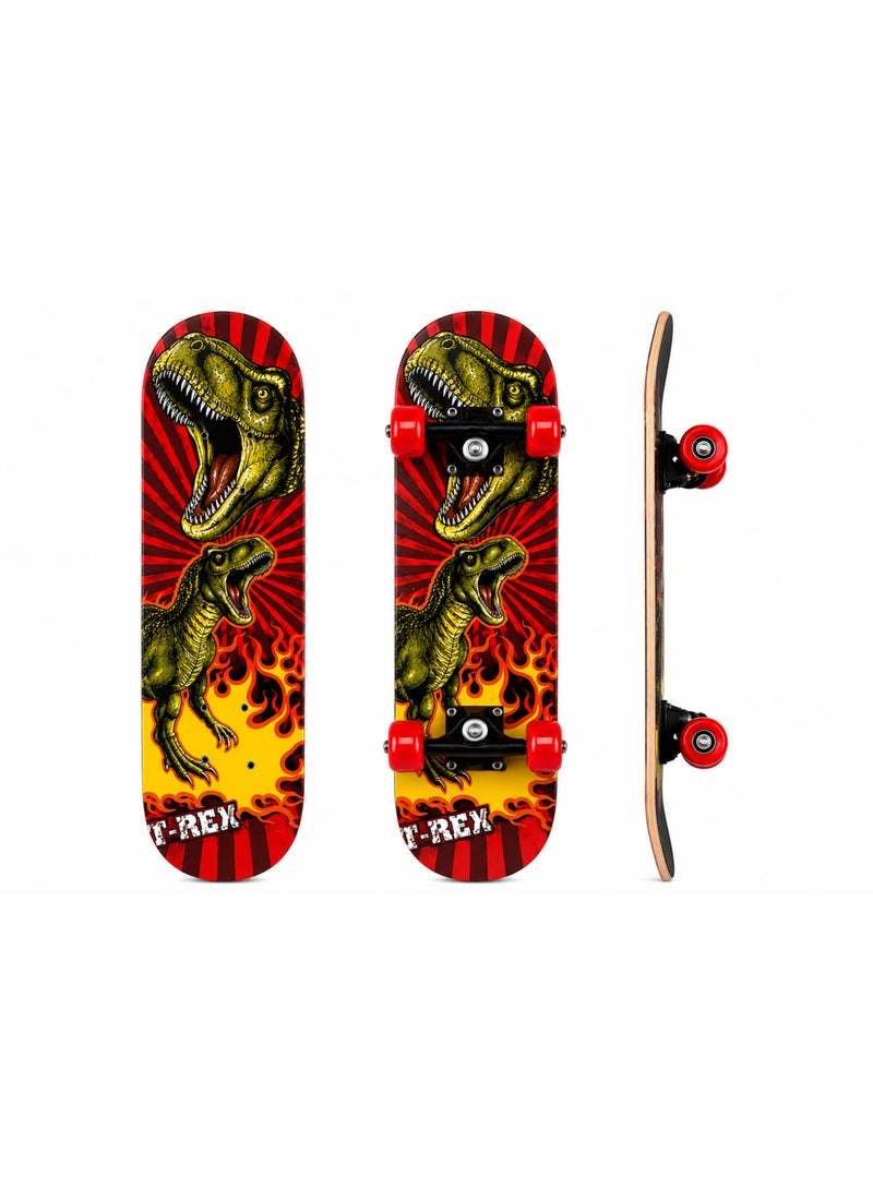 Toshionics Kids Complete Skateboard T-Rex Dinosaur Graphic 42.5cm 7-Ply Maple Deck With Heavy-Duty Aluminum Trucks PU Wheels - Image 5