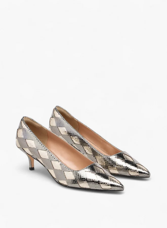 ايل Women's Textured Pointed Toe Pumps with Kitten Heels