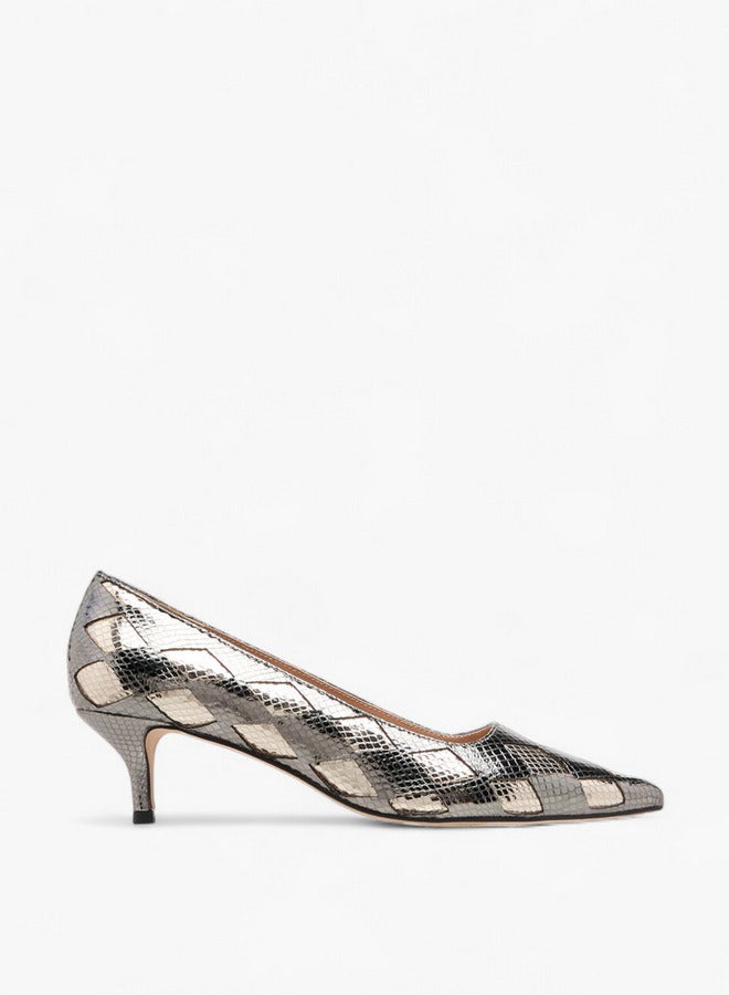 ELLE Women's Textured Pointed Toe Pumps with Kitten Heels  - Image 3