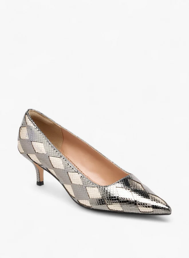 ايل Women's Textured Pointed Toe Pumps with Kitten Heels