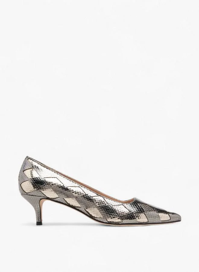 ELLE Women's Textured Pointed Toe Pumps with Kitten Heels