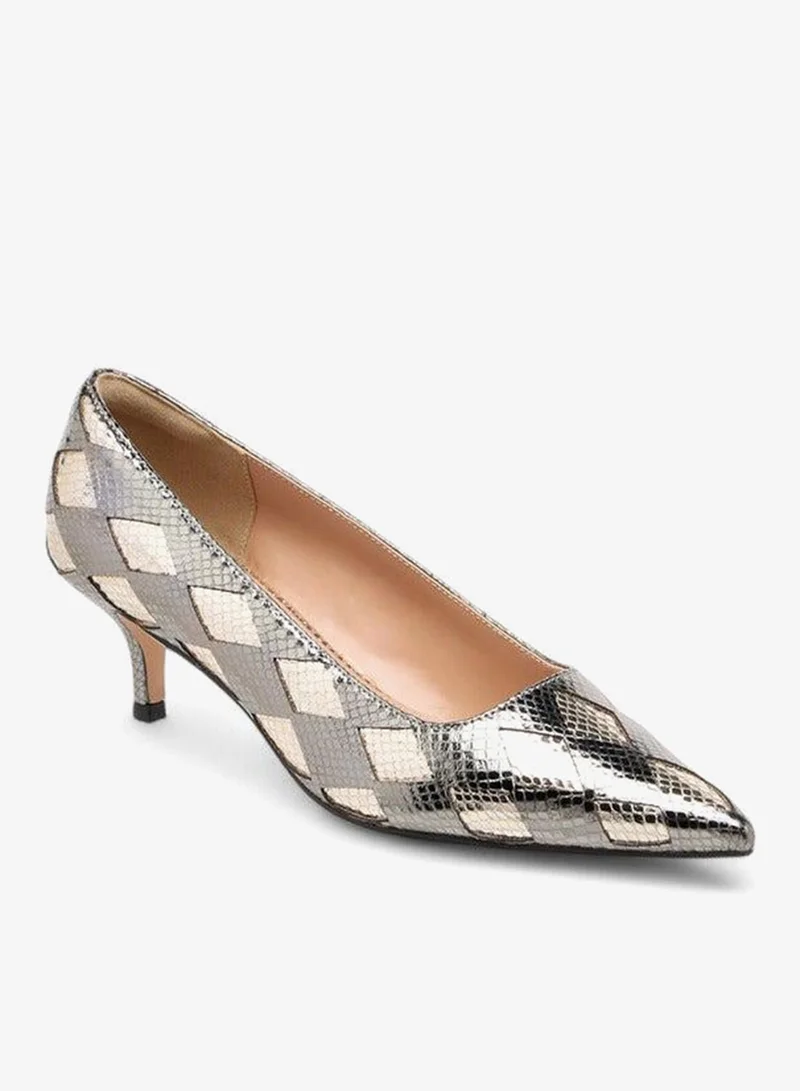 ELLE Women's Textured Pointed Toe Pumps with Kitten Heels