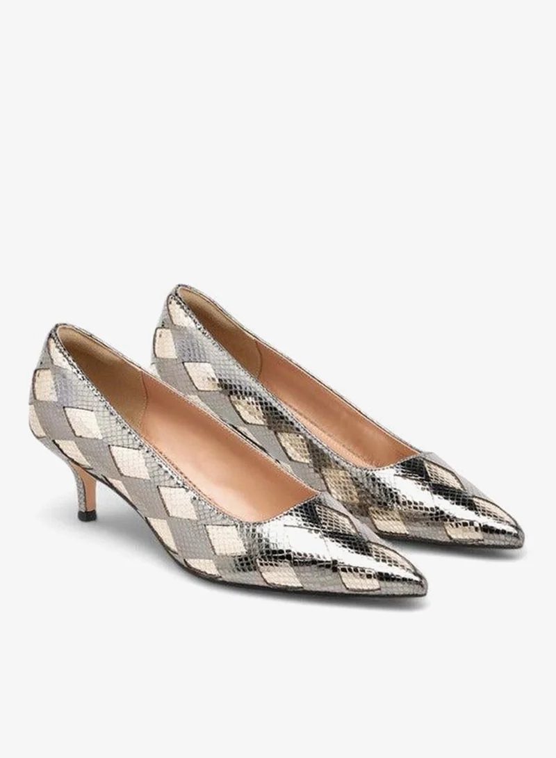 ELLE Women's Textured Pointed Toe Pumps with Kitten Heels