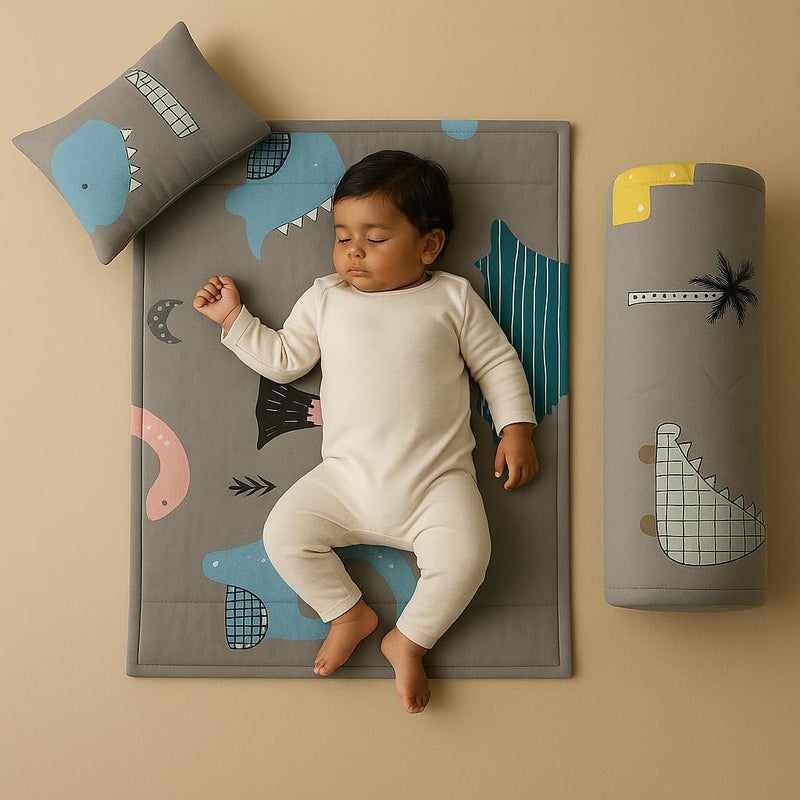 ZIKKU Baby Bedding Set for Newborn - 3 Piece Complete Set with Quilt Blanket Pillow & Changing Pad | Cute Animal Print Design | Cotton Baby Bed Set | Nursery Essentials Gift (Grey) - Image 3