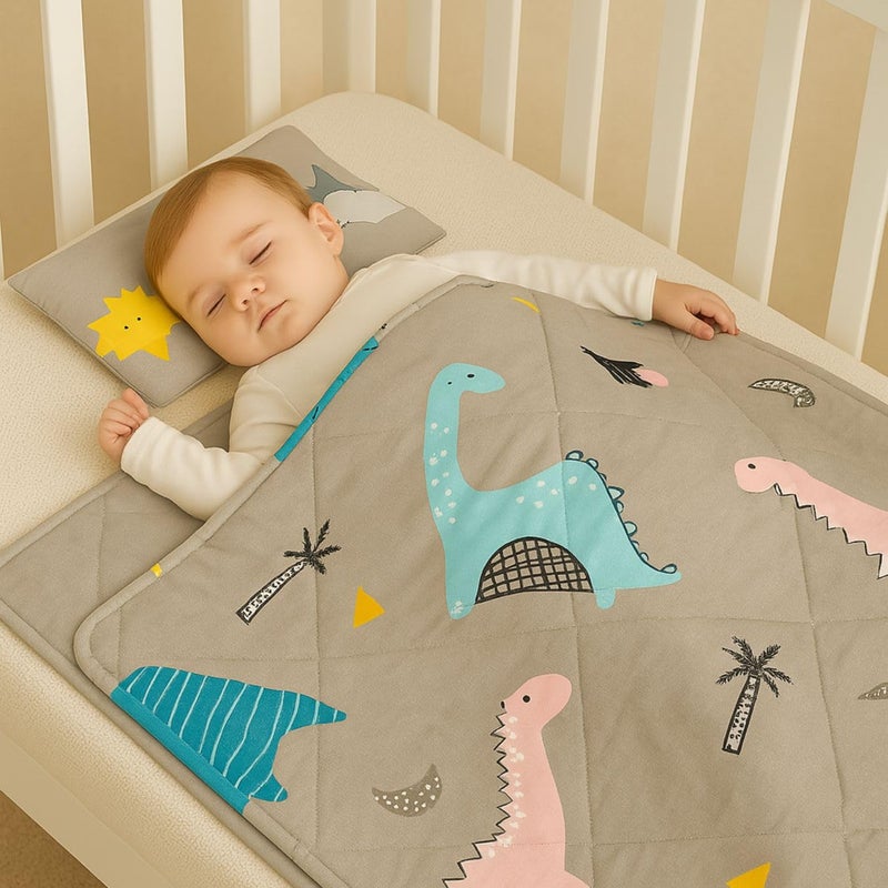 ZIKKU Baby Bedding Set for Newborn - 3 Piece Complete Set with Quilt Blanket Pillow & Changing Pad | Cute Animal Print Design | Cotton Baby Bed Set | Nursery Essentials Gift (Grey) - Image 2