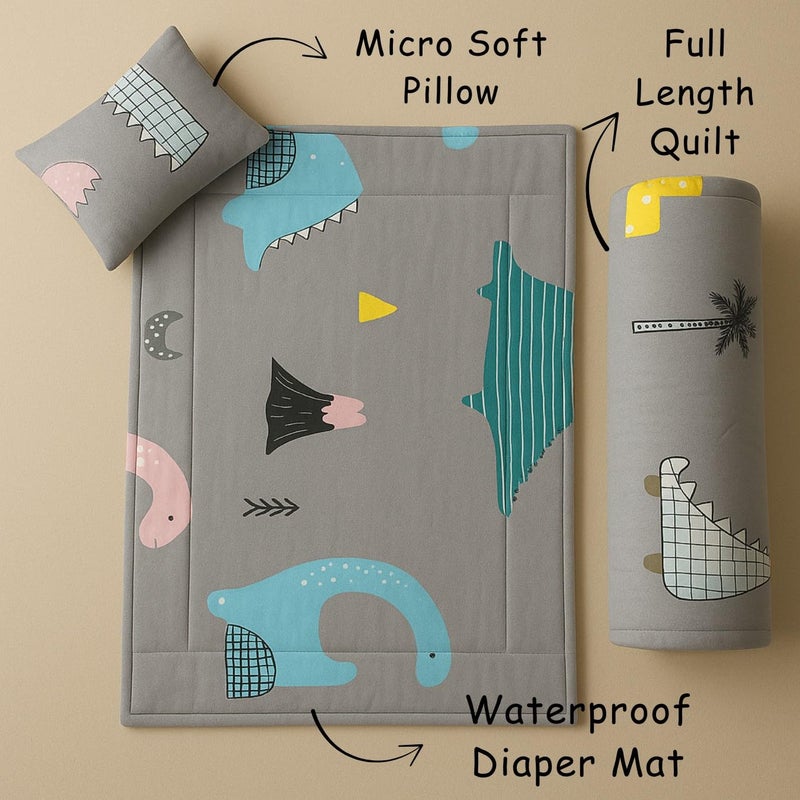 ZIKKU Baby Bedding Set for Newborn - 3 Piece Complete Set with Quilt Blanket Pillow & Changing Pad | Cute Animal Print Design | Cotton Baby Bed Set | Nursery Essentials Gift (Grey) - Image 5