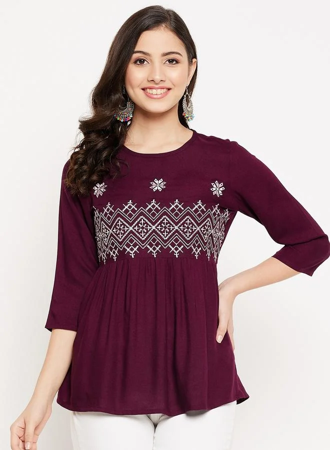 WineRed بلوزة بيبلوم من الرايون مطرزة