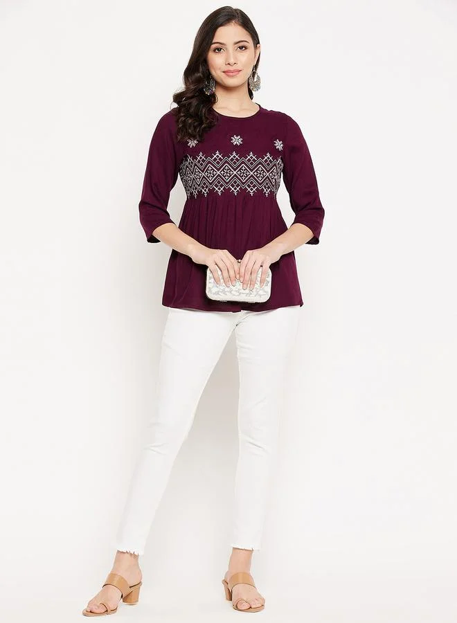 WineRed بلوزة بيبلوم من الرايون مطرزة