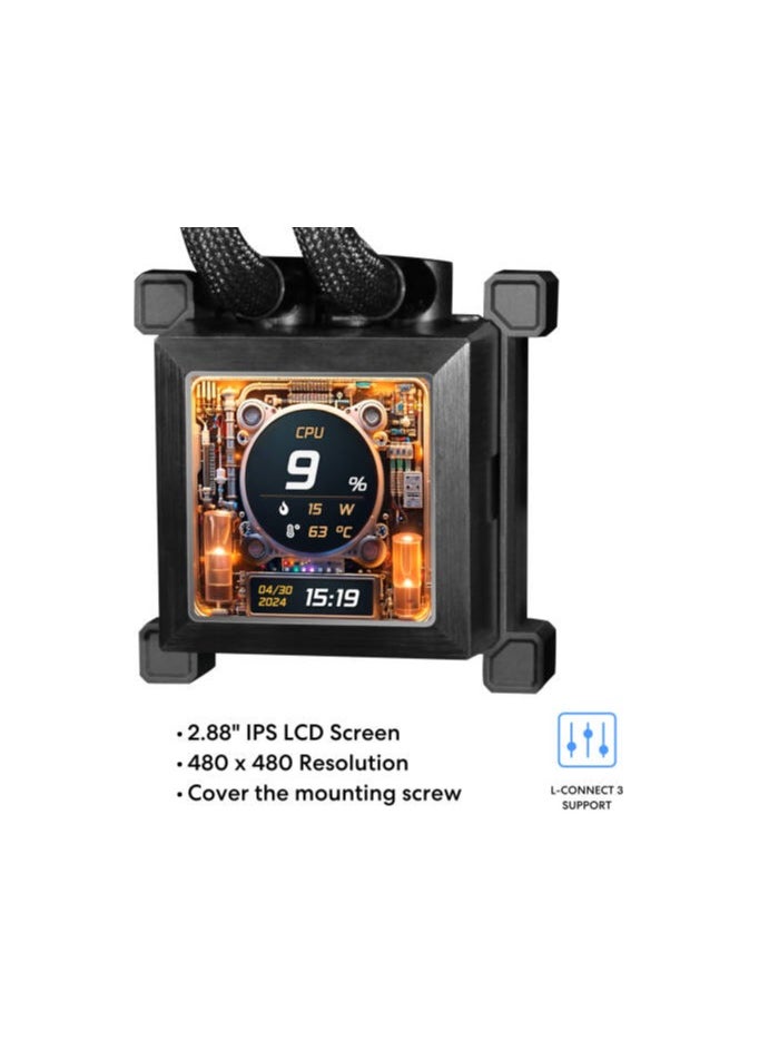 LIAN LI HydroShift LCD 360S AIO Liquid CPU Cooler, 360mm Radiator, 2.88" IPS Display, 3800 RPM Pump Speed, 2500 RPM Fan Speed, 73.14 CFM Airflow, FBD Bearing Type, Black | G89.GHSLCD36SB.00  - Image 1