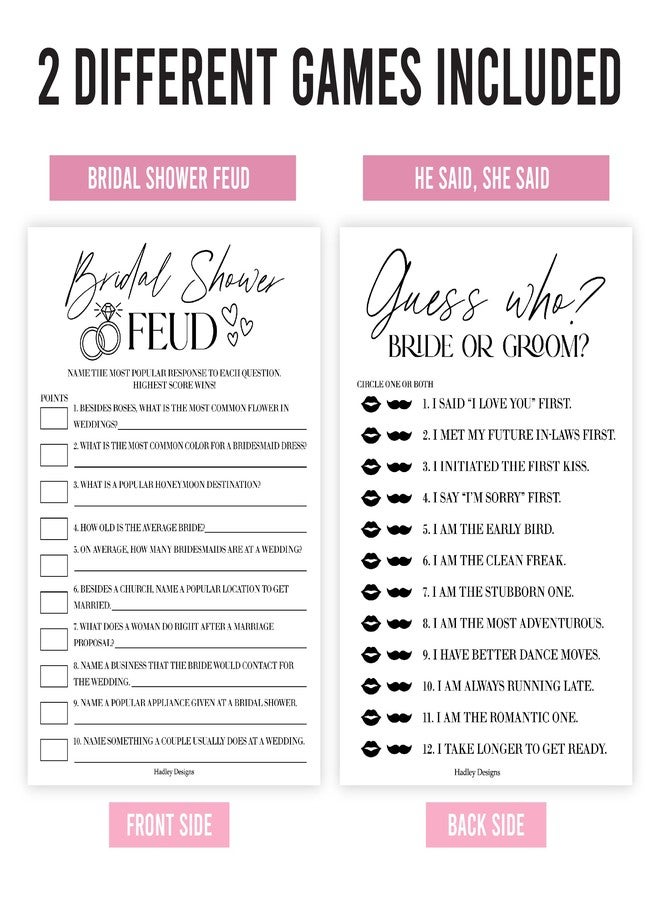 Hadley Designs 20 Minimalist Bridal Shower Games-Couples Wedding Shower Games, Bridal Games, He Said She Said Games, Family Feud Game - Image 3