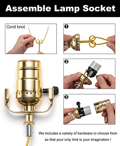 Qc Lamp Rewire Kit, Lamp Kits for Do It Yourself, Lamp Repair Kit with 3-Way Lamp Socket and Essential Hardware, 12 Ft Lamp Cord Replacement, Lamp Rewiring Kit for Table Lamps and Floor Lamps (Gold) - Image 4