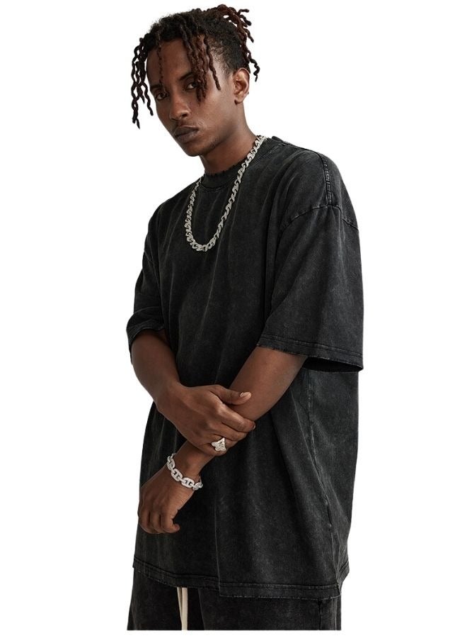 Mei Stylish Unisex Vintage Casual Loose Shoulder Oversize Short Sleeve Baggy Crew Neck T-shirt - Image 1