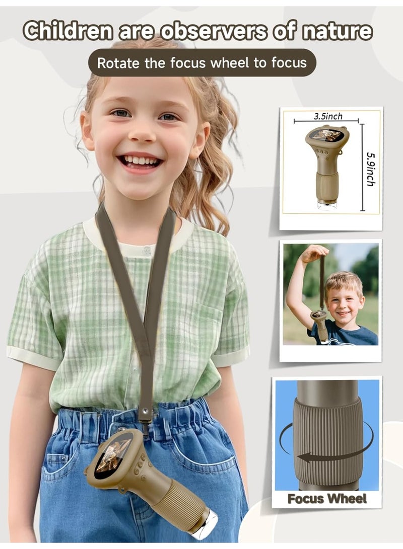 Microscope for Children, Digital Pocket Microscope with 2.0 Inch IPS Screen Magnifying Glass 200x Magnification, 8 LED Lights Mobile Phone Children's Microscope for Garden Toys - Brown - Image 5