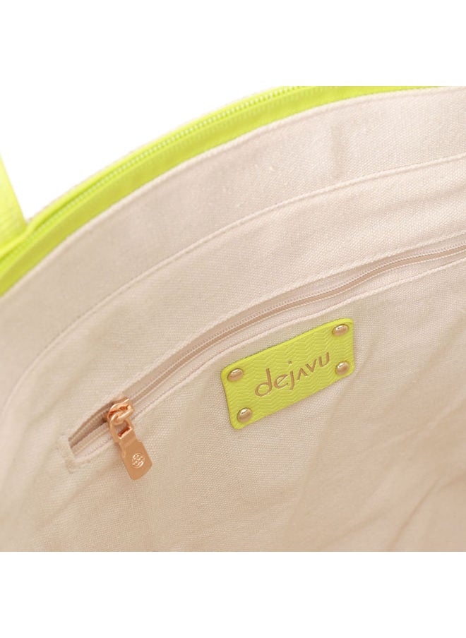 DejaVu - Vertical Leather Detail For Linen Essential Shoulder Bag - Image 1