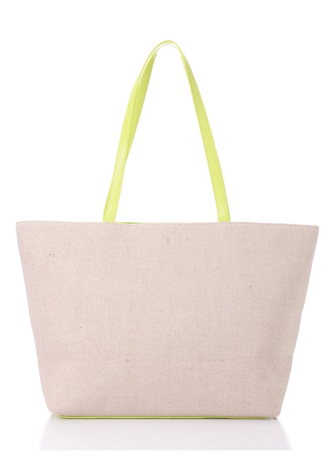 DejaVu - Vertical Leather Detail For Linen Essential Shoulder Bag - Image 1