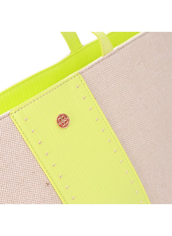 DejaVu - Vertical Leather Detail For Linen Essential Shoulder Bag - Image 1