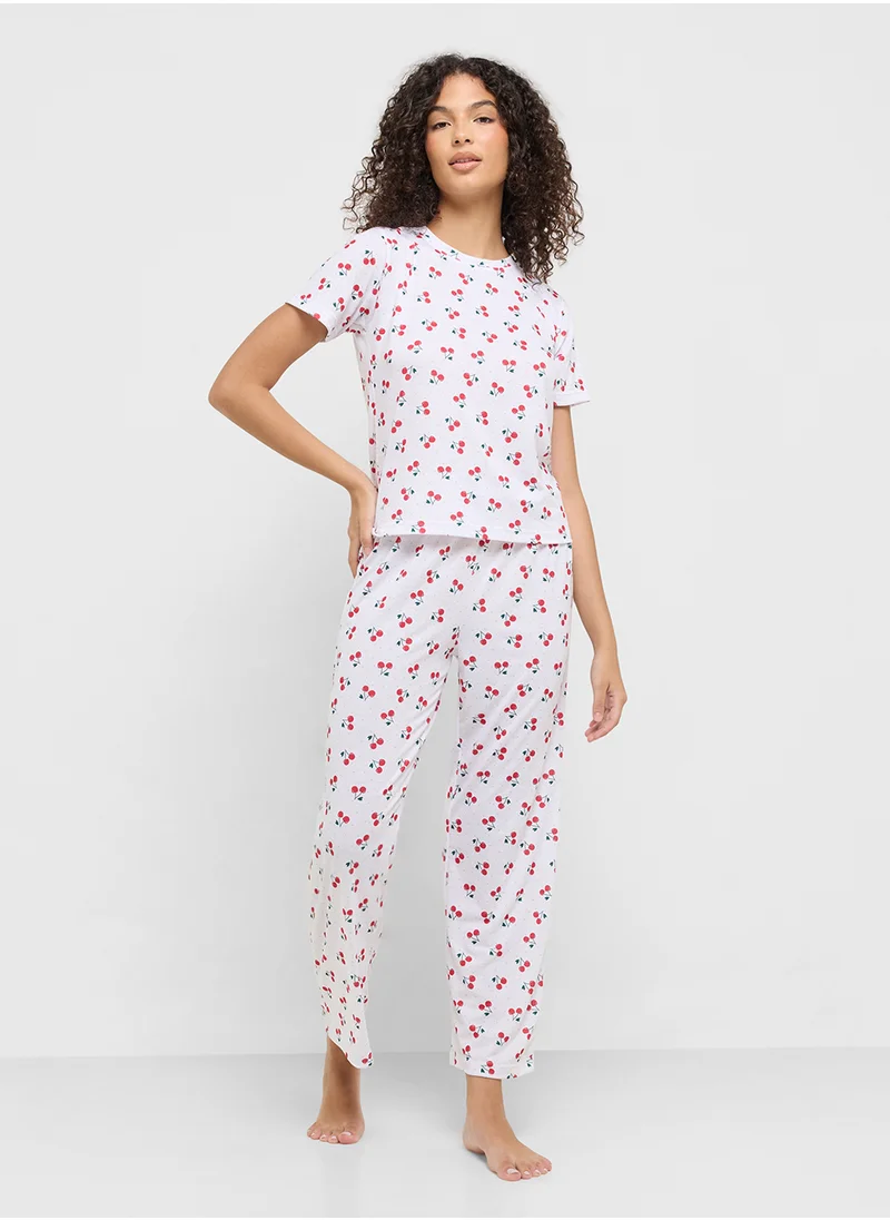 Ginger Cotton Cherry Print T-Shirt & Pyjama Set