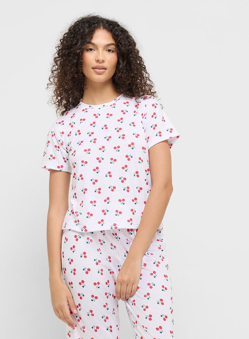 Ginger Cotton Cherry Print T-Shirt & Pyjama Set  - Image 3