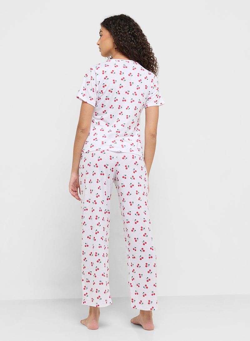 Ginger Cotton Cherry Print T-Shirt & Pyjama Set  - Image 2