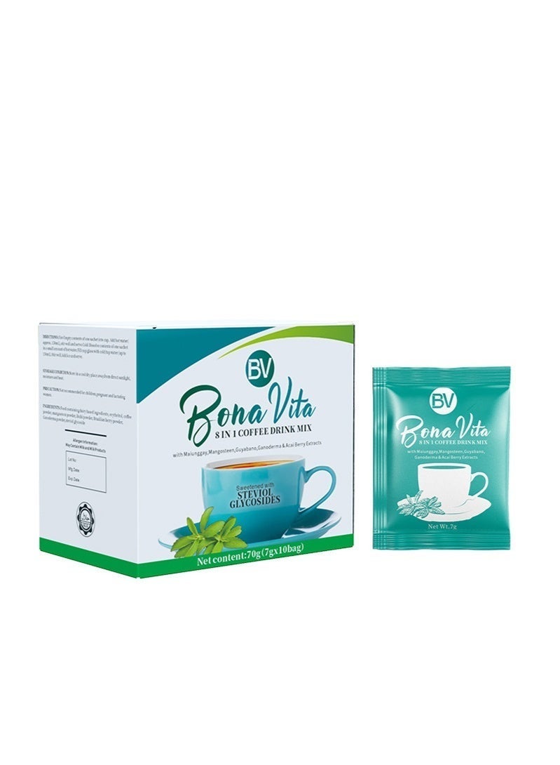 بي في Bona Vita 8-in-1 Superfood Coffee Drink with Soursop, Moringa, Mangosteen, Guyabano, Acai Berry & Ganoderma  100٪ كل تعزيز الطاقة الطبيعية، دعم المناعة، مضادات الأكسدة الغنية  نباتية وغير المعدلة وراثياً - Image 1