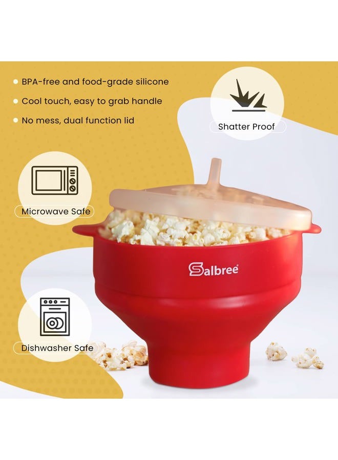 Salbree The Original Microwave Popcorn Popper, Silicone Popcorn Maker, Collapsible Microwavable Bowl - Hot Air Popper - No Oil Required - The Most Colors Available (Red) - Image 5