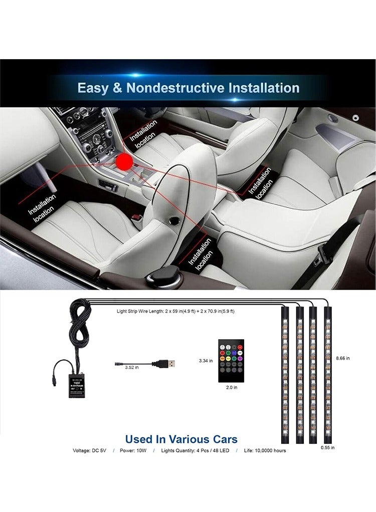 مستر سمارت شريط إضاءة LED داخلي للسيارة من Mr Smart، مجموعة إضاءة محيطية RGB متزامنة مع الموسيقى، مزودة بجهاز تحكم عن بعد، تعمل عبر USB، 4 شرائط - Image 4