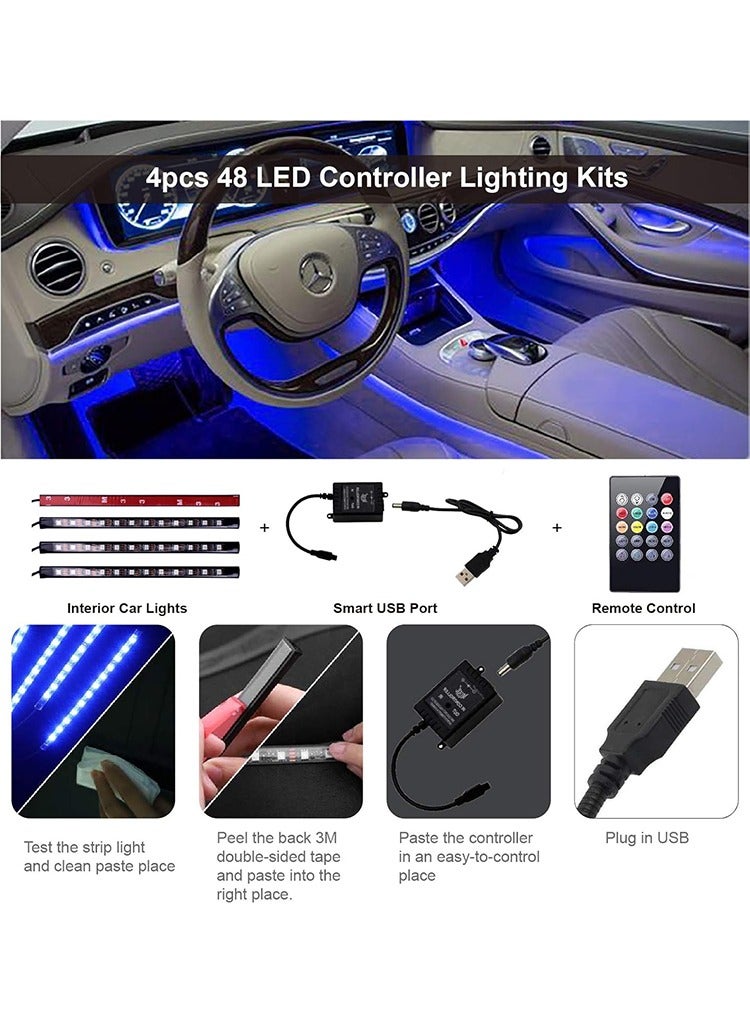 مستر سمارت شريط إضاءة LED داخلي للسيارة من Mr Smart، مجموعة إضاءة محيطية RGB متزامنة مع الموسيقى، مزودة بجهاز تحكم عن بعد، تعمل عبر USB، 4 شرائط - Image 2