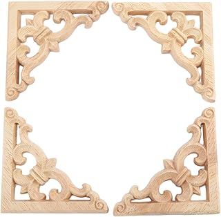 MUXSAM MUXSAM 4Pcs Wood Carved Appliques Onlays Embellishments for Furniture,3 1/4" x3 1/4"(8x8cm), Crown Pattern Corner Decal - Image 1
